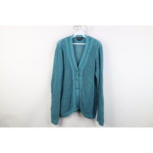 Vintage Pendleton Womens XL Crochet Chunky Cable Knit Cardigan Sweater Blue